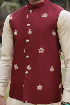 MEHROON EMBROIDERED WAISTCOAT