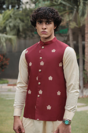 MEHROON EMBROIDERED WAISTCOAT