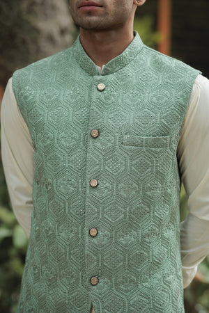 SKY BLUE EMBROIDERED WAISTCOAT