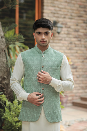 SKY BLUE EMBROIDERED WAISTCOAT