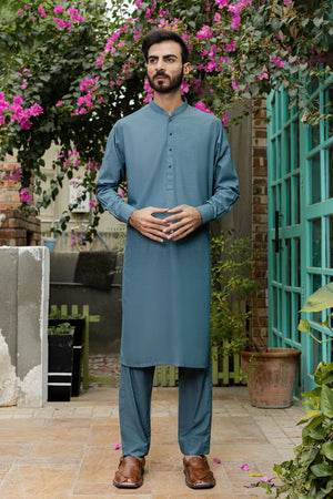 Textured Midnight Blue Kameez Shalwar