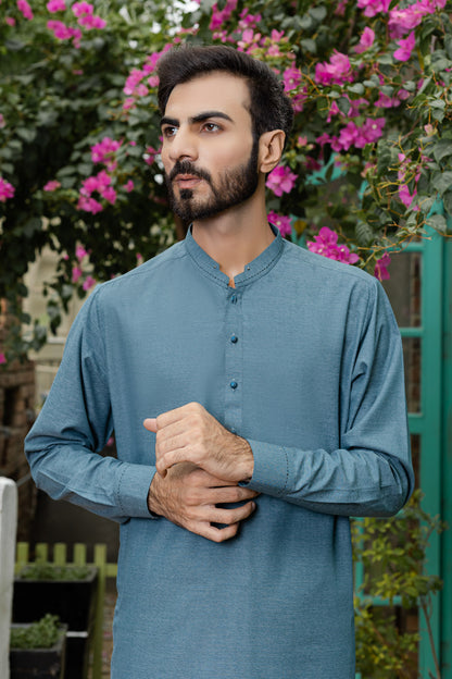 Textured Midnight Blue Kameez Shalwar