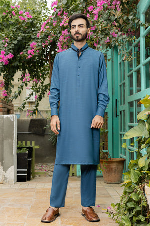 Textured Lapis Blue Kameez Shalwar