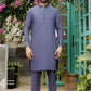 Textured Purple Grey Kameez Shalwar