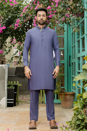 Textured Purple Grey Kameez Shalwar