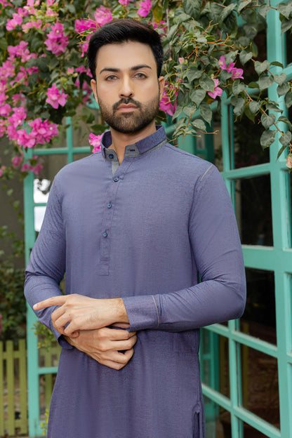 Textured Purple Grey Kameez Shalwar