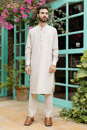 Self Textured Soft Beige Kameez Shalwar