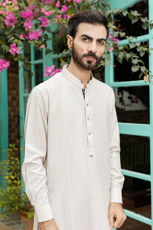 Self Textured Soft Beige Kameez Shalwar