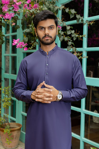 Self Textured Purple Kameez Shalwar