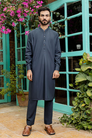 Self Textured Russian Grey Kameez Shalwar