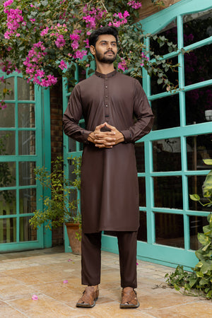 Self Textured Choco Brown Kameez Shalwar