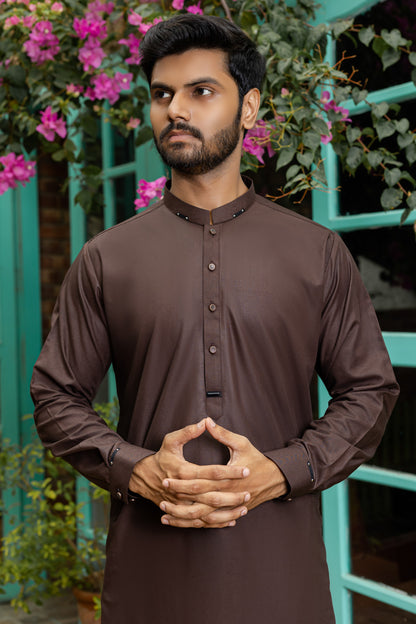 Self Textured Choco Brown Kameez Shalwar