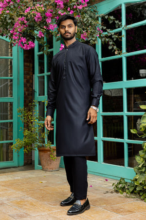 Self Textured Jet Black Kameez Shalwar