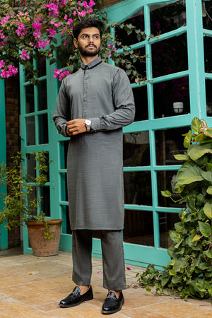 Textured Grey  Kameez Shalwar