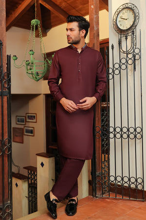 Mehroon Textured Kameez Shalwar