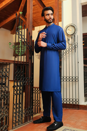 Royal Blue Textured Kameez Shalwar