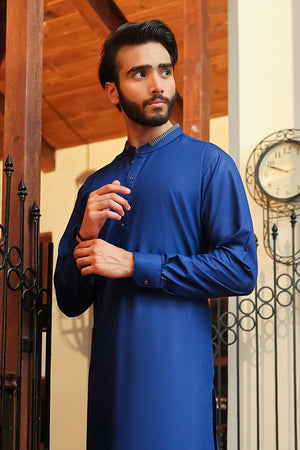 Royal Blue Textured Kameez Shalwar