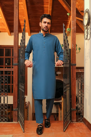 Ice Blue Textured Kameez Shalwar