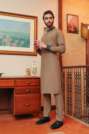 Beige Blended Kameez Shalwar