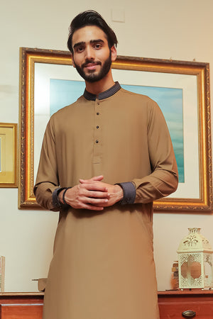 Beige Blended Kameez Shalwar