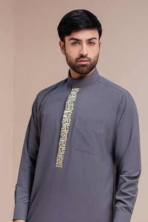 Grey Embroidered Thobe