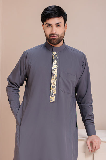 Grey Embroidered Thobe