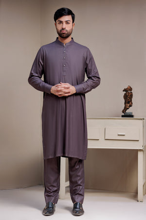 Purple With Gold Linnig Kameez Shalwar