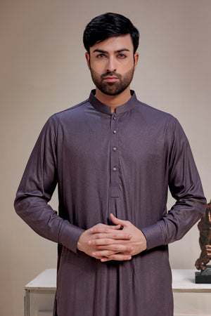 Purple With Gold Linnig Kameez Shalwar