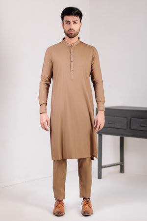 Beige Textured Kameez Shalwar