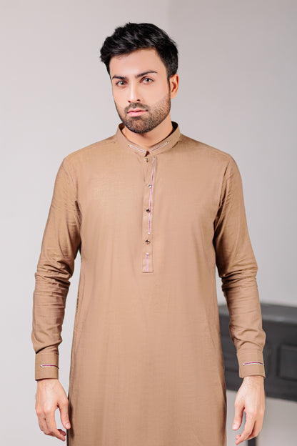 Beige Textured Kameez Shalwar