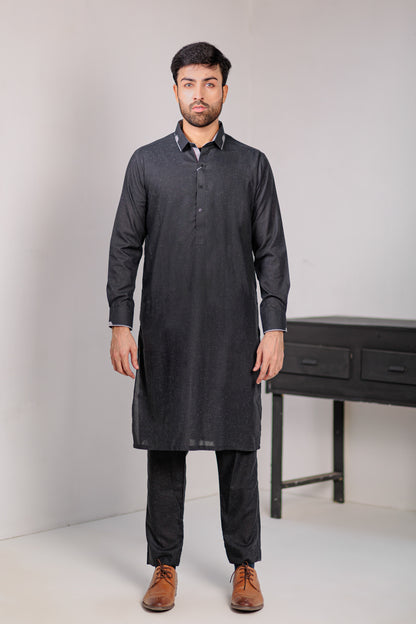 Black With White Self Kameez Shalwar