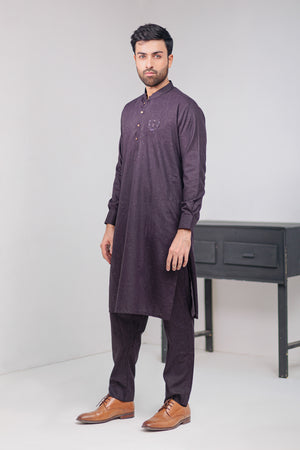 Purple With White Self Kameez Shalwar