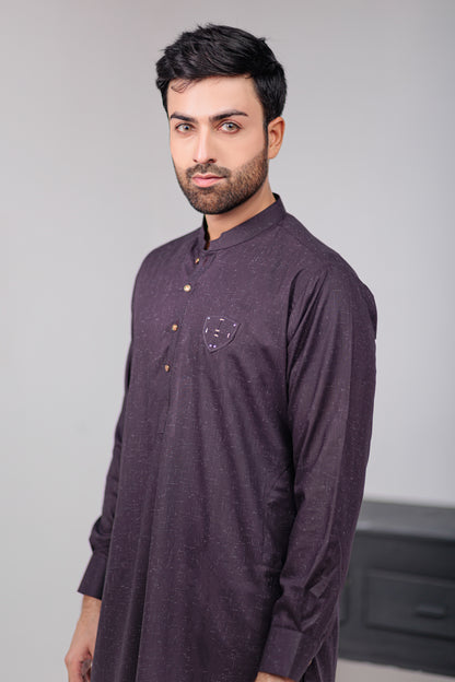 Purple With White Self Kameez Shalwar