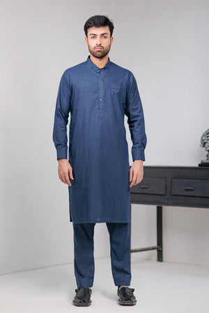 Blue With White Self Kameez Shalwar