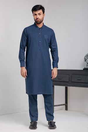 Blue With White Self Kameez Shalwar