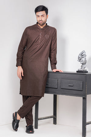 Brown With White Self Kameez Shalwar