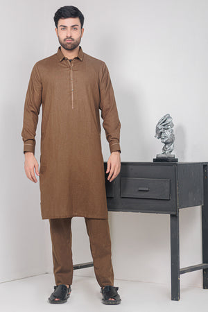 Copper Brown With White Self Kameez Shalwar