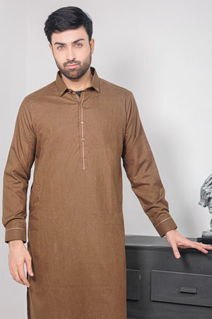 Copper Brown With White Self Kameez Shalwar