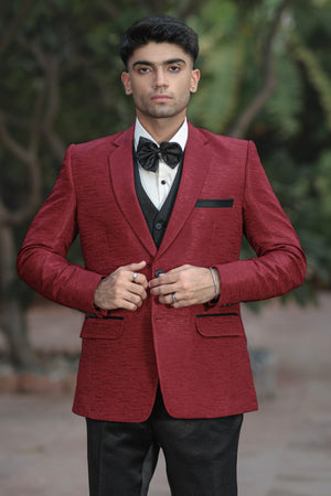 RED WITH BLACK LUXURY 3-PIECE SUIT FOR MEN'S