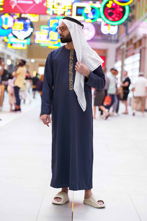 Navy Blue Embroidered Emirati Thobe