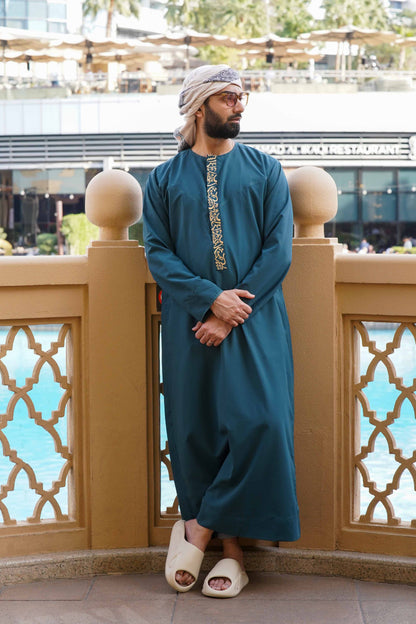 Sea Green Embroidered Emirati Thobe