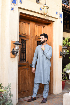 SILVER GREY-KAMEEZ SHALWAR