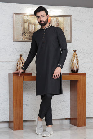 Black Blended Embroidered Kurta Pajama