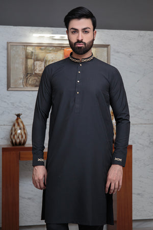 Black Blended Embroidered Kurta Pajama