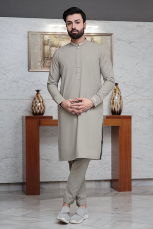 Light Beige Blended Embroidered Kurta Pajama