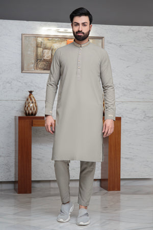 Light Beige Blended Embroidered Kurta Pajama