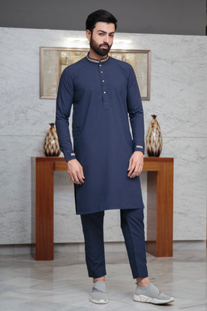 Navy Blue Embroidered Kurta Pajama