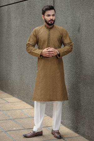 Embroidered Dark brown Cotton Kurta