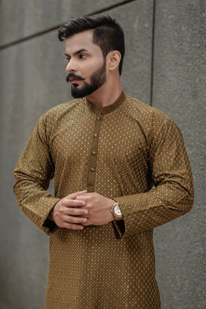 Embroidered Dark brown Cotton Kurta