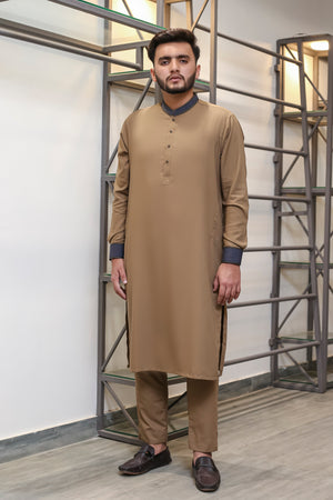 Beige Blended Kameez Shalwar